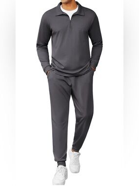 Men's Gray Set Jogger Pants and Quarterzip Sweatshirt